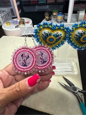 Handmade Pink Beaded Minnie Earrings
